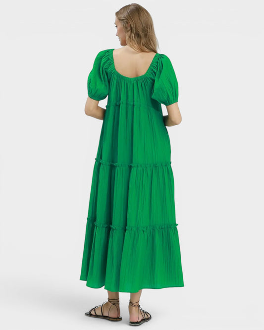 Kelly Green Tiered Midi Dress