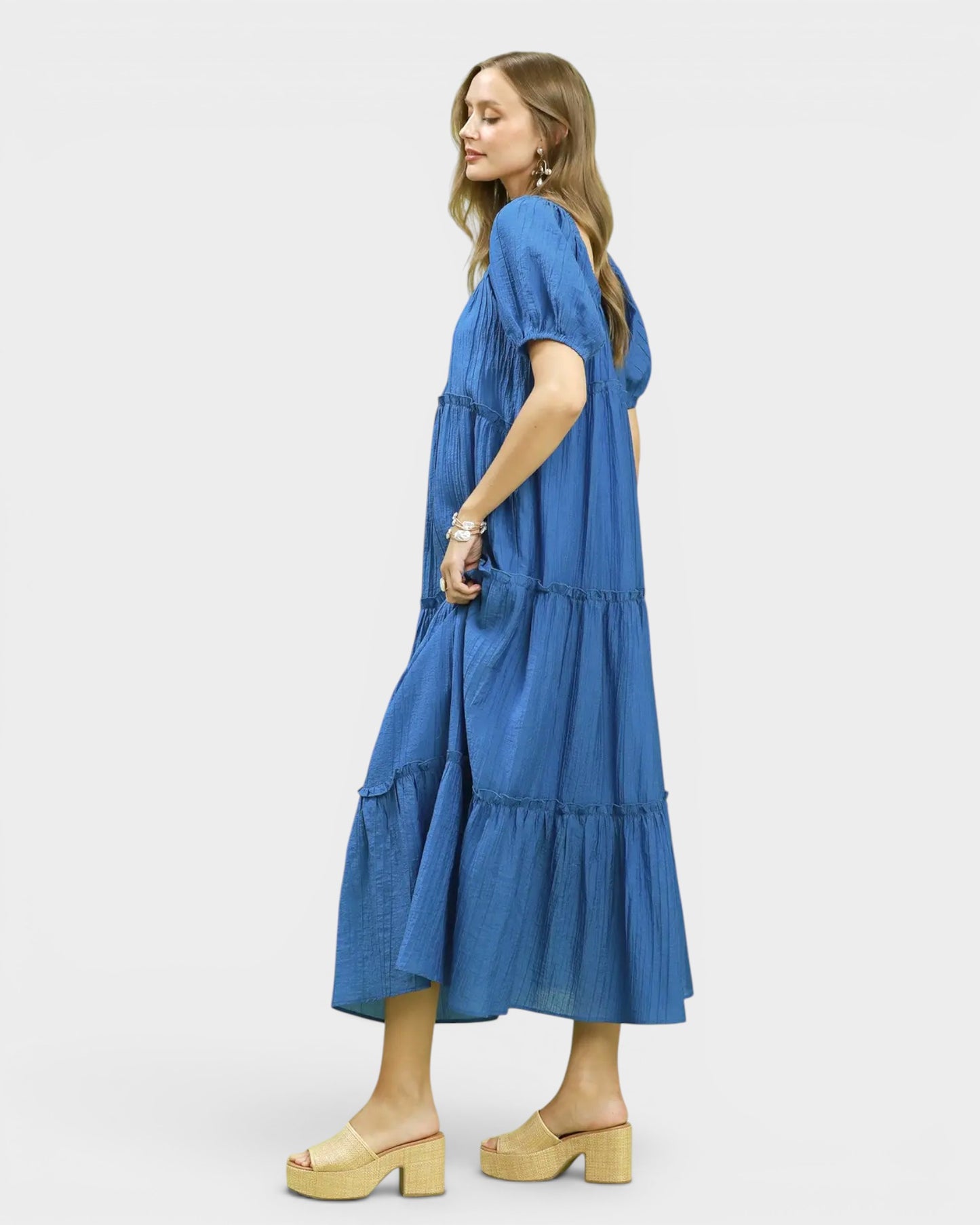 Denim Blue Tiered Midi Dress