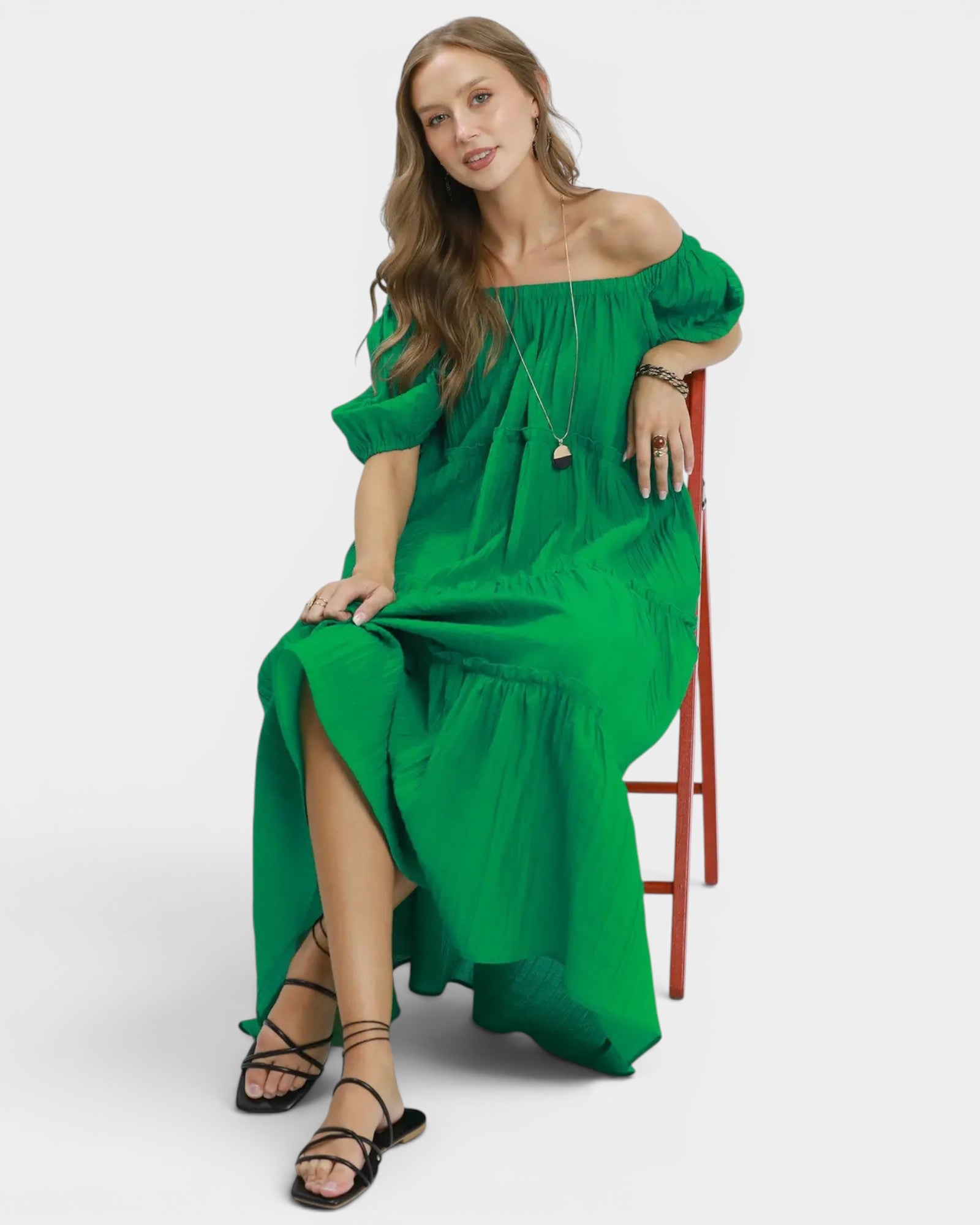 Kelly Green Tiered Midi Dress