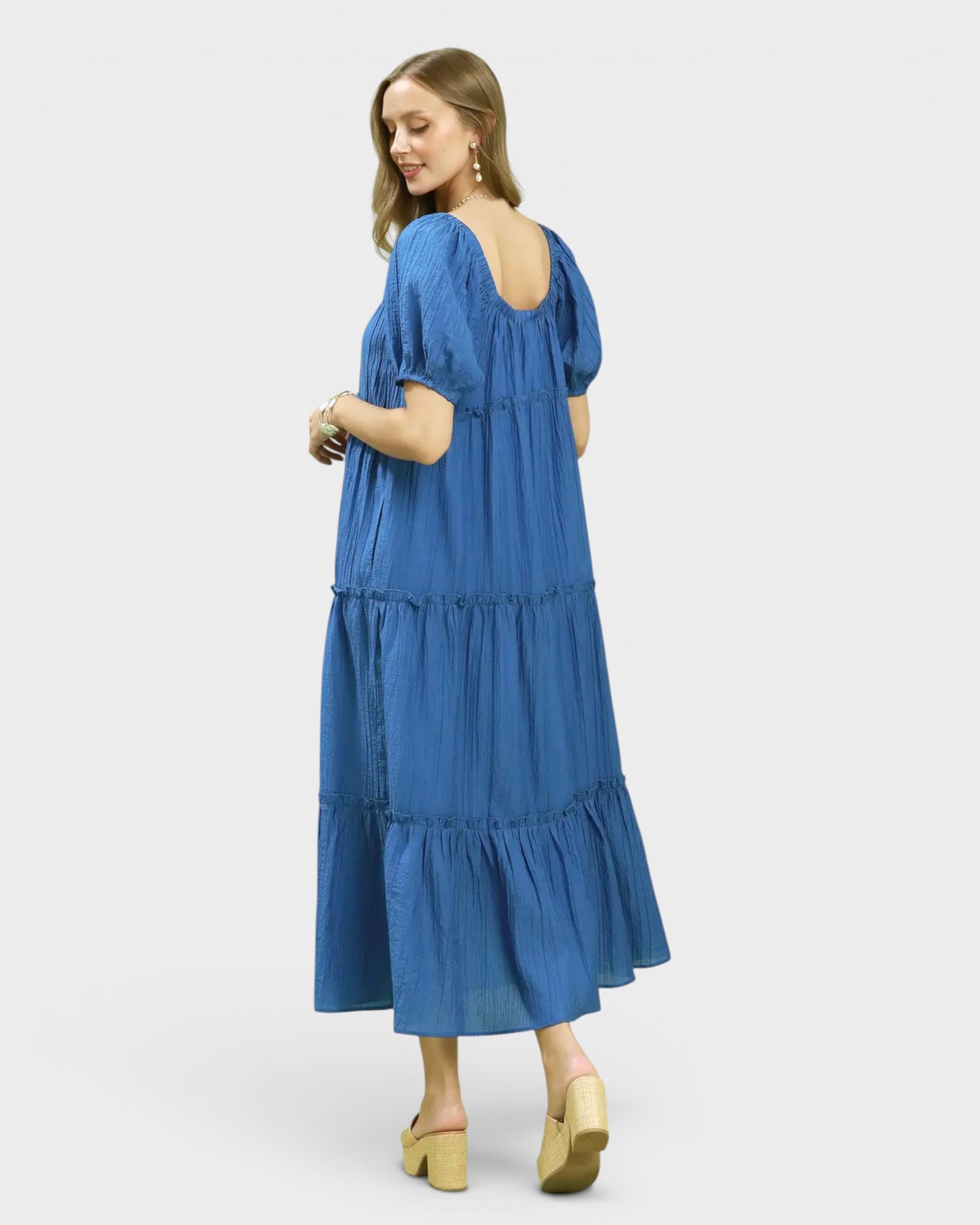 Denim Blue Tiered Midi Dress
