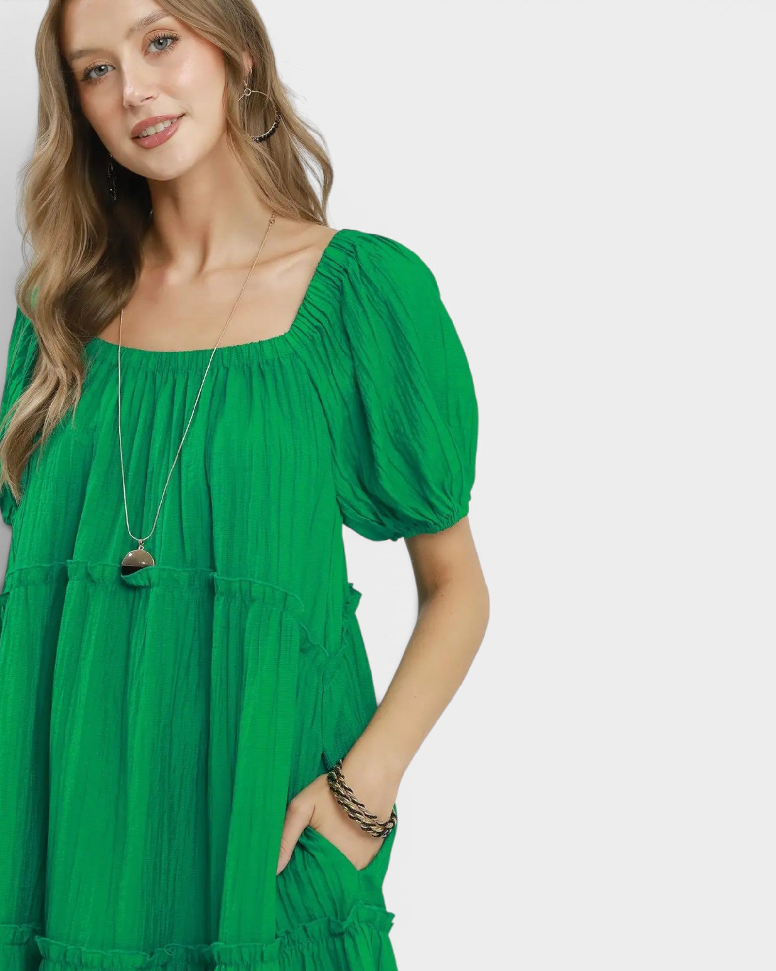 Kelly Green Tiered Midi Dress