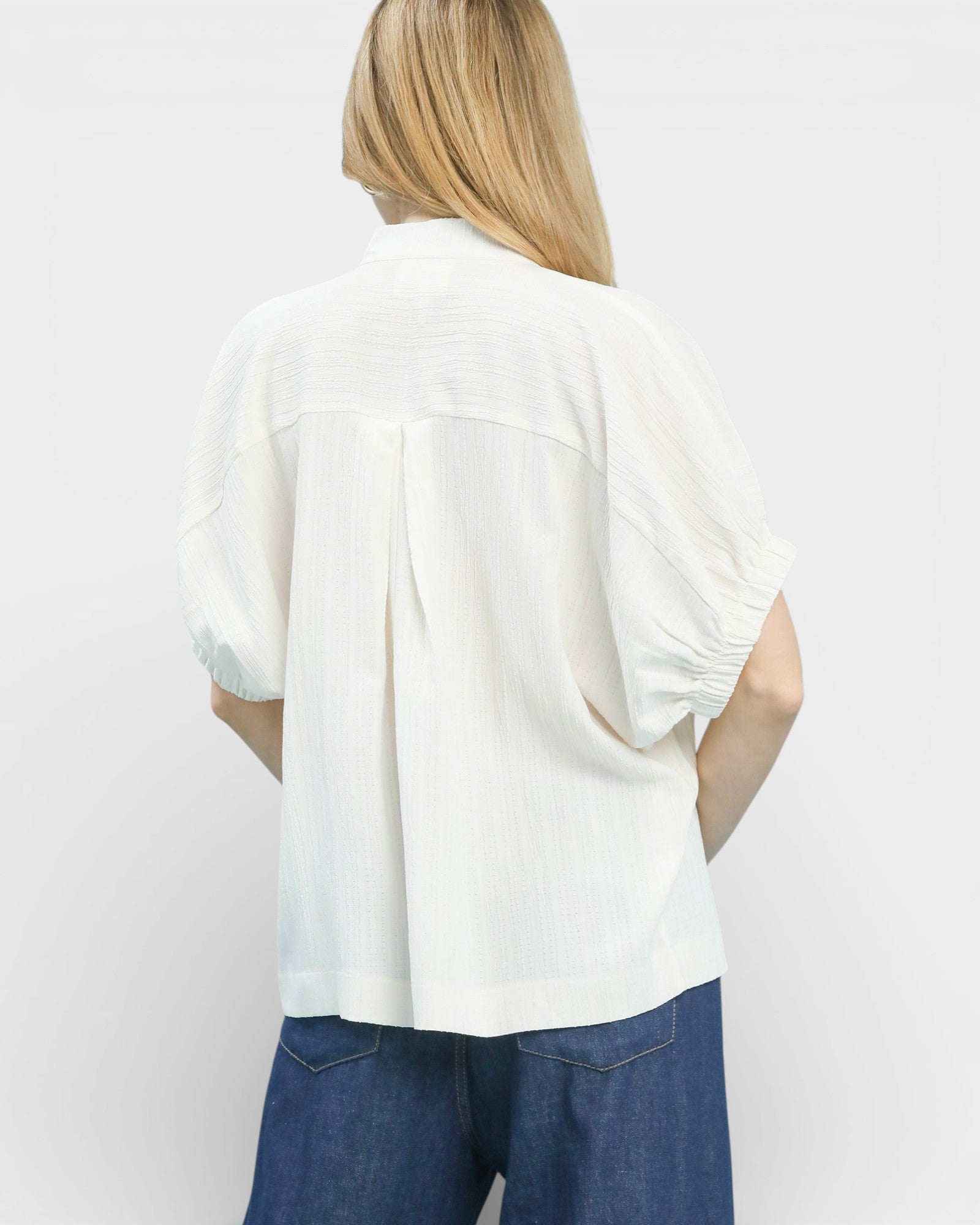 Ivory Lace-Trim Split Neck Blouse