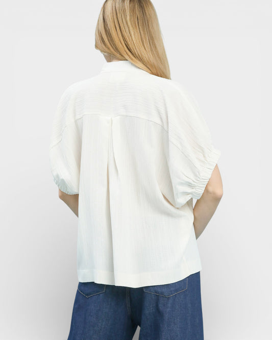 Ivory Lace-Trim Split Neck Blouse