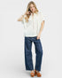 Ivory Lace-Trim Split Neck Blouse