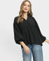 Black Textured Puff Sleeve Top