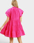 Pink dress with ruffled sleeves on a white background