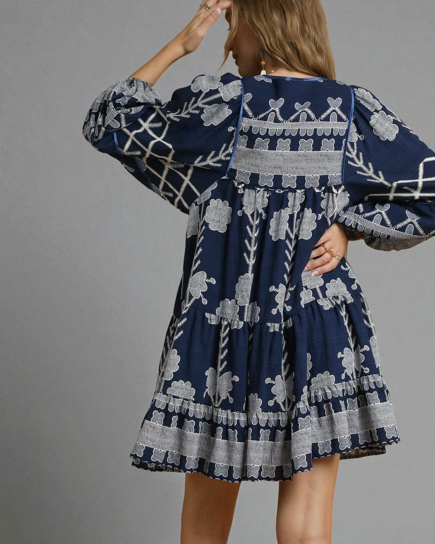 Navy Floral Border Print Mini Dress