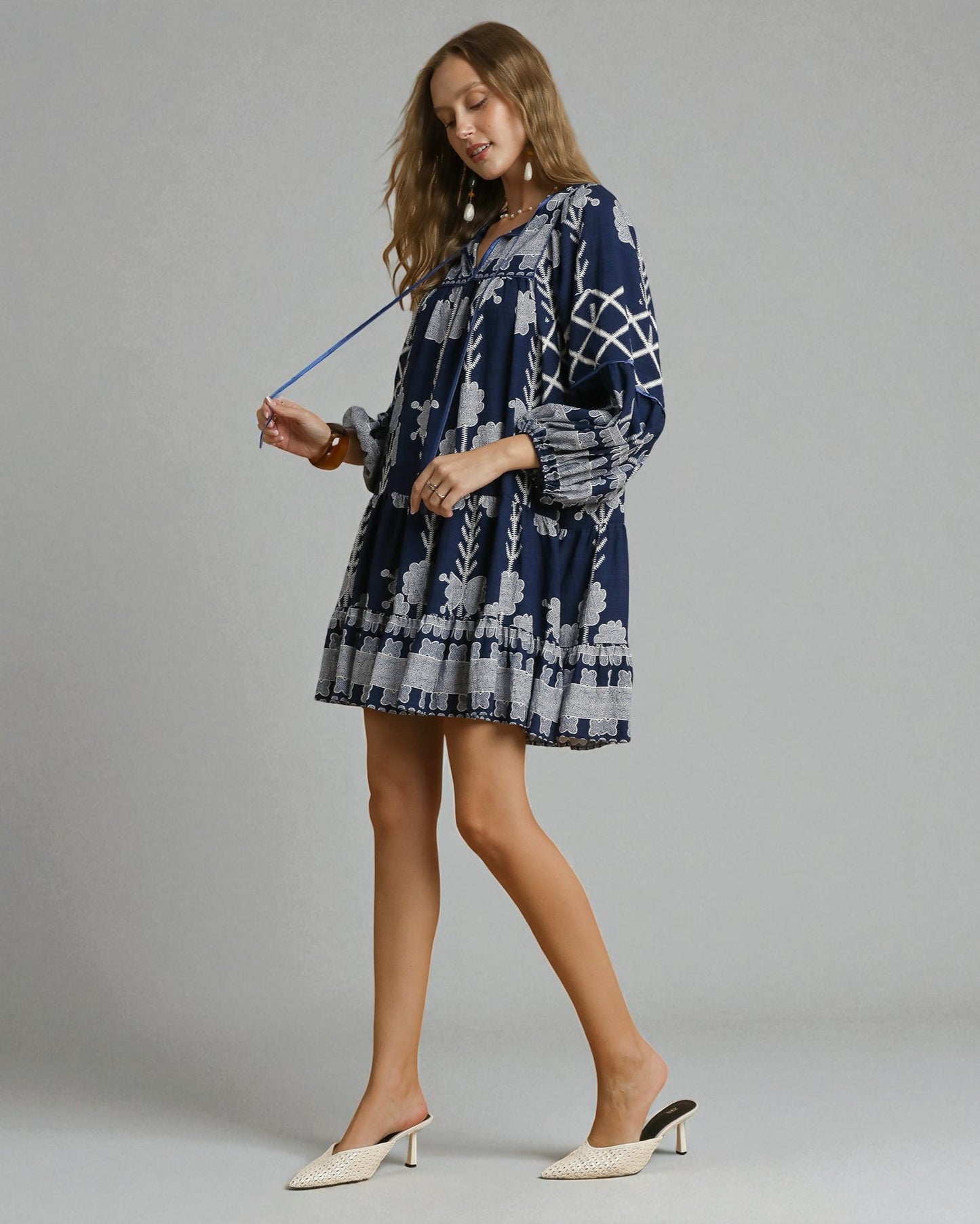 Navy Floral Border Print Mini Dress