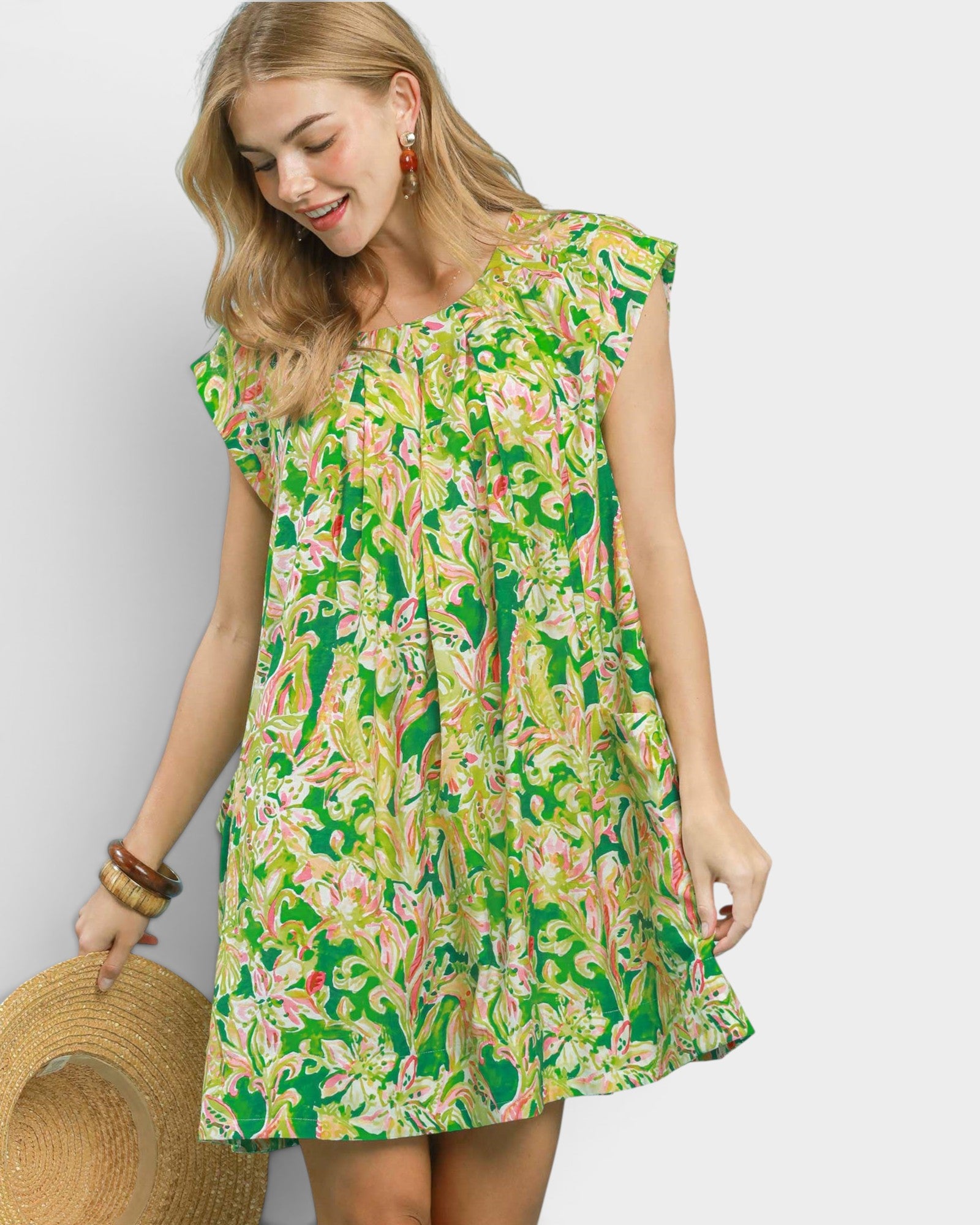 Green Floral Shift Mini Dress