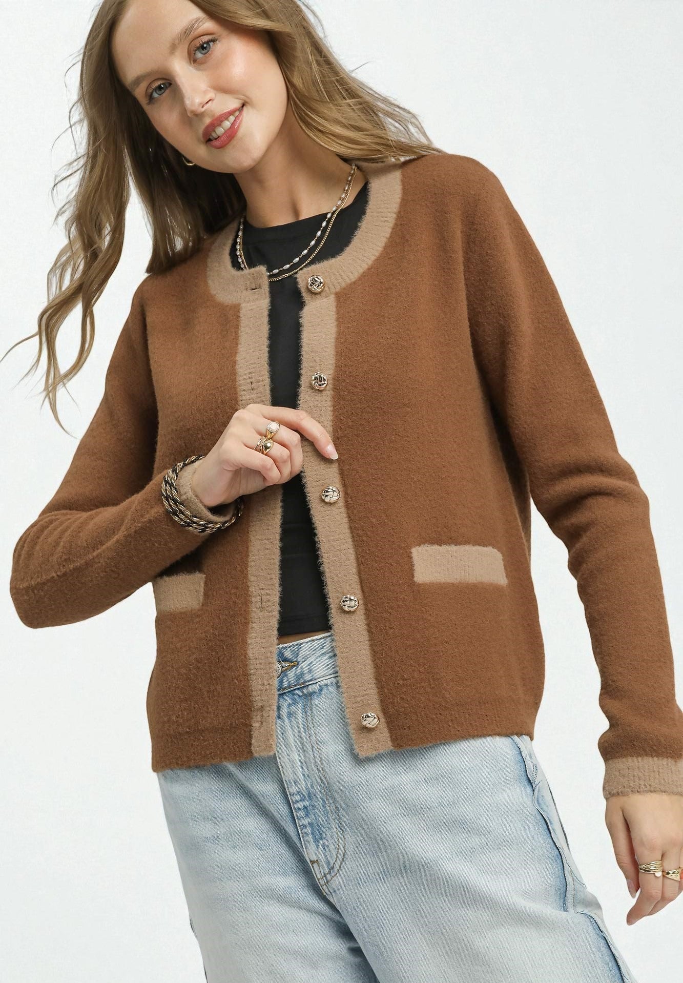 Cocoa & Taupe Contrast Trim Cardigan