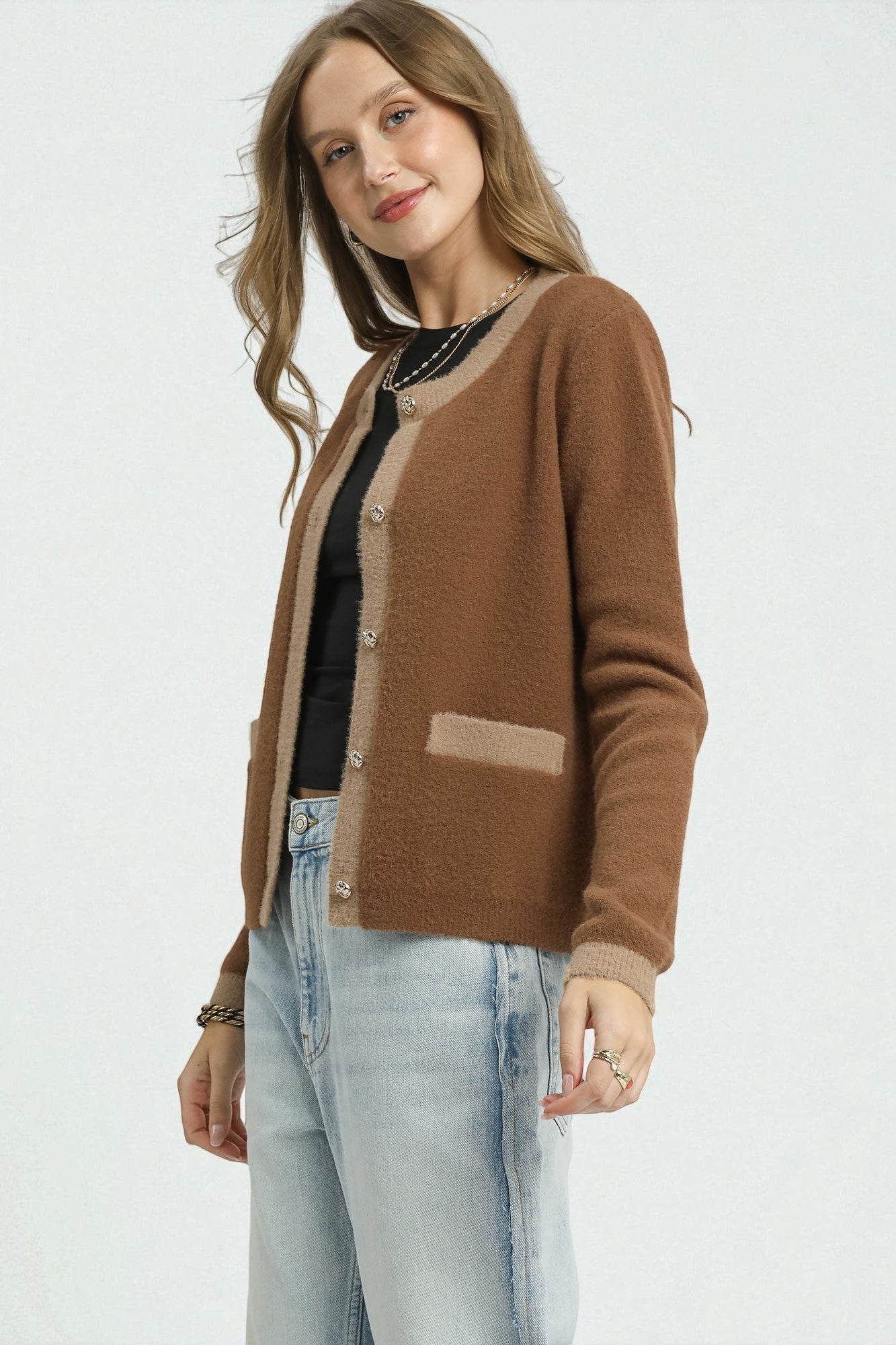 Cocoa & Taupe Contrast Trim Cardigan