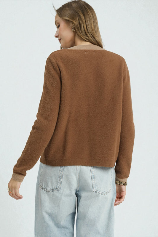 Cocoa & Taupe Contrast Trim Cardigan