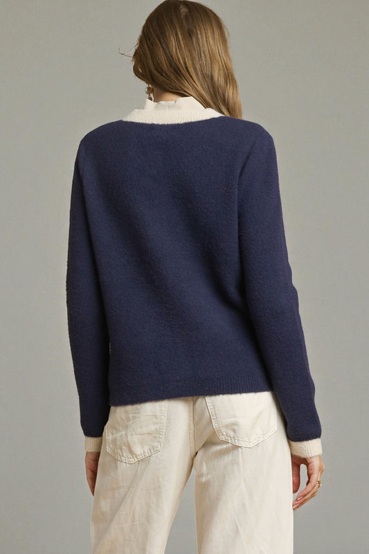 Navy & Cream Contrast Trim Cardigan