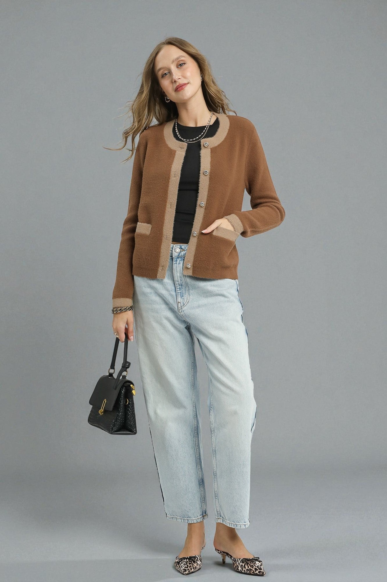 Cocoa & Taupe Contrast Trim Cardigan