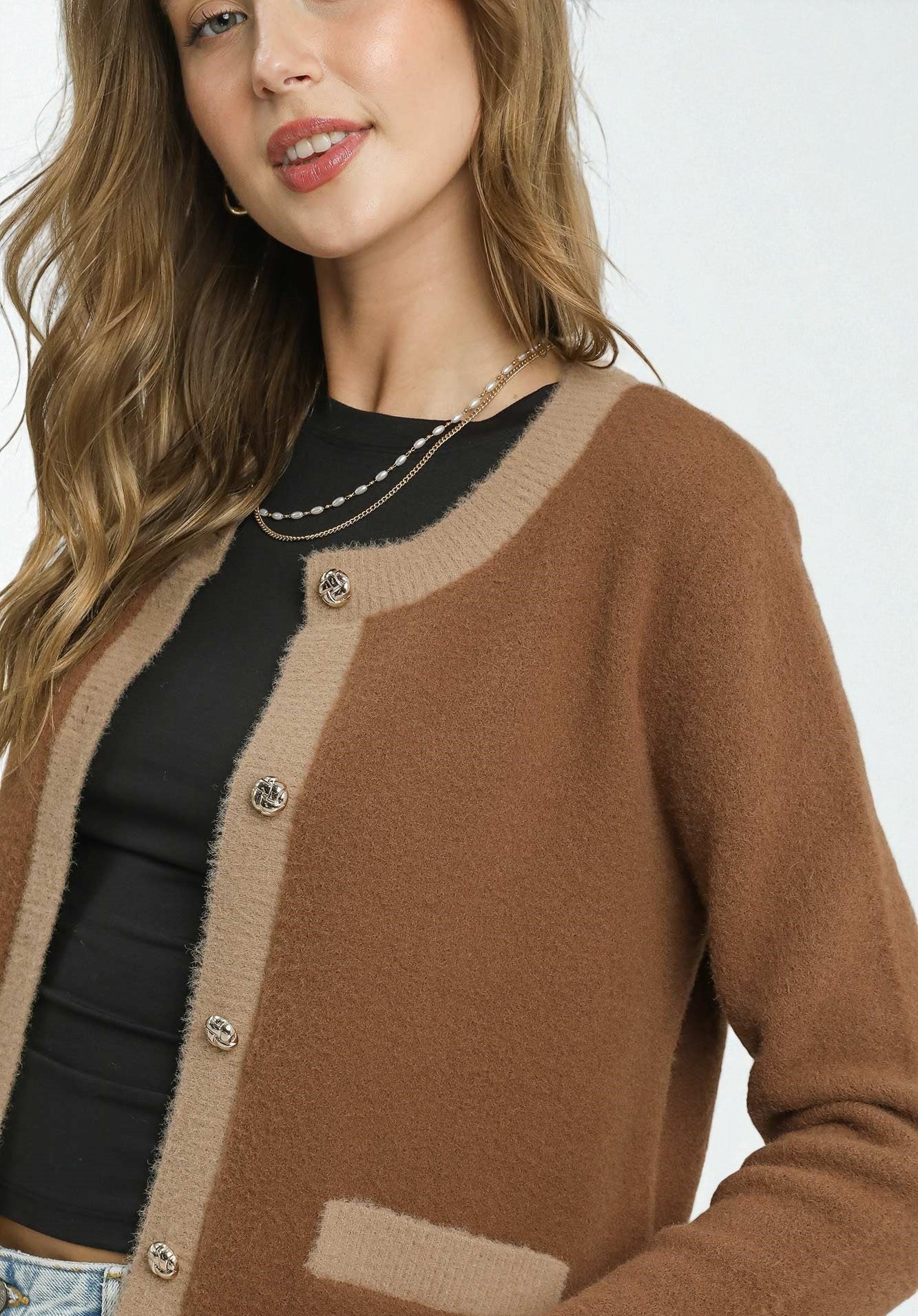 Cocoa & Taupe Contrast Trim Cardigan