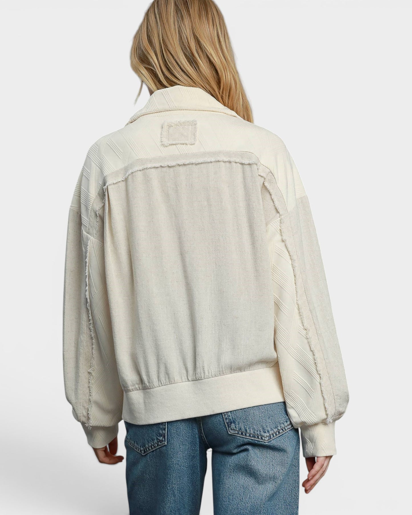 Ivory Textured Zip Front Jacket