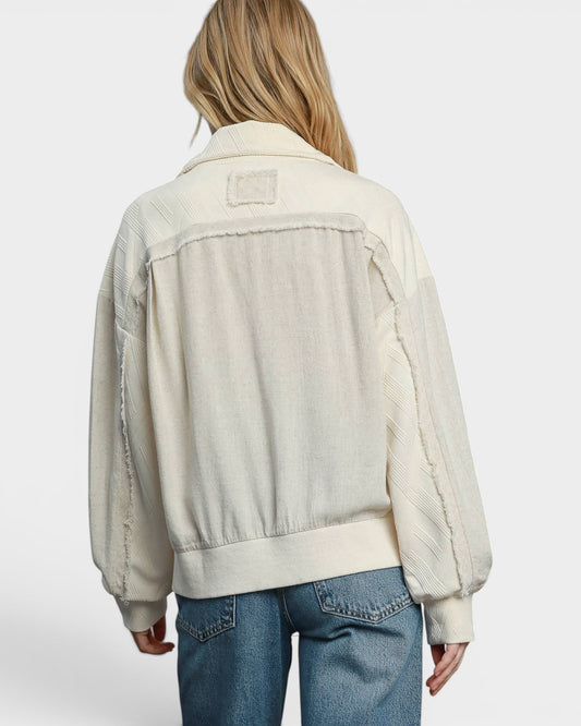 Ivory Textured Zip Front Jacket