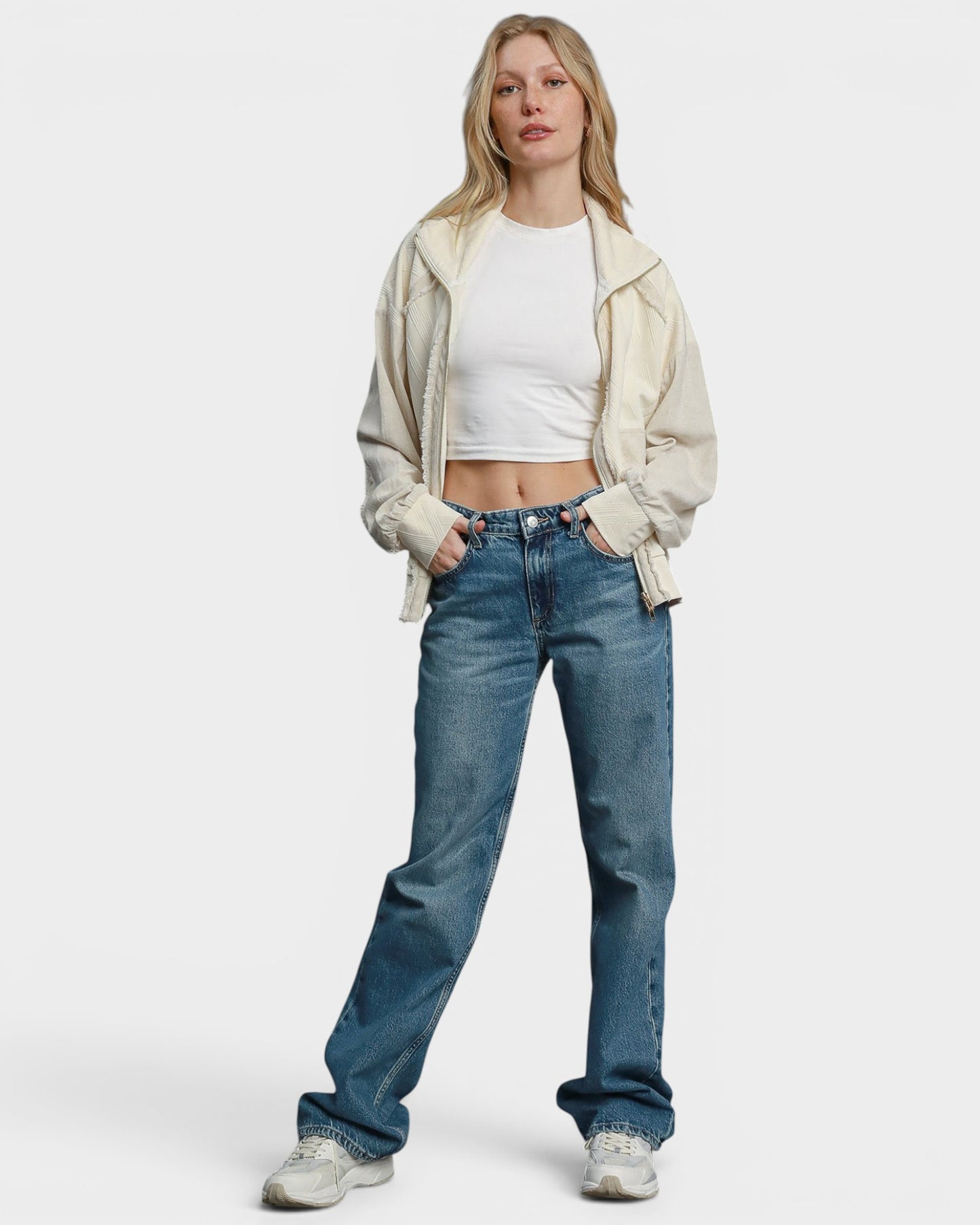 Ivory Textured Zip Front Jacket