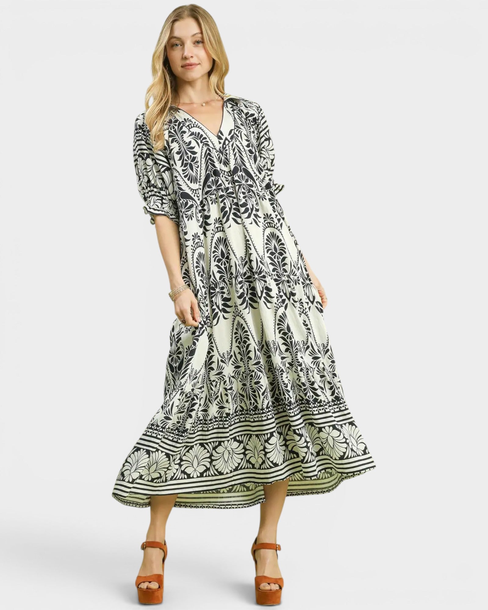 Black & Ivory Paisley Border Maxi Dress