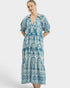 Teal & Ivory Paisley Border Maxi Dress