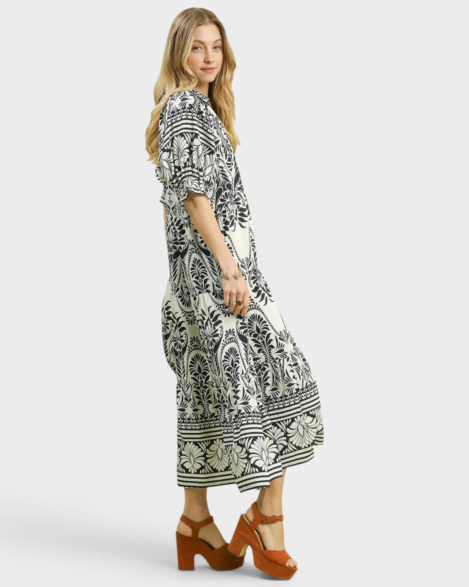 Black & Ivory Paisley Border Maxi Dress
