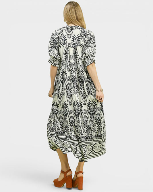 Black & Ivory Paisley Border Maxi Dress