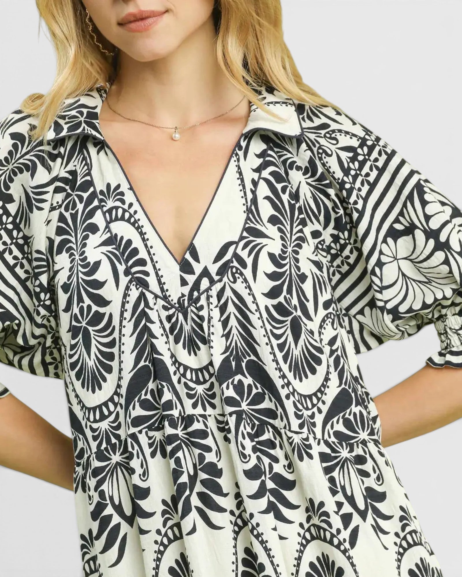 Black & Ivory Paisley Border Maxi Dress