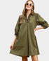 Olive Corduroy Leopard Trim Shift Dress