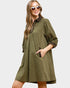 Olive Corduroy Leopard Trim Shift Dress