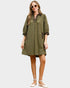 Olive Corduroy Leopard Trim Shift Dress