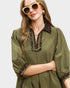 Olive Corduroy Leopard Trim Shift Dress