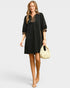 Black Corduroy Leopard Trim Shift Dress