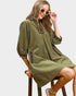 Olive Corduroy Leopard Trim Shift Dress