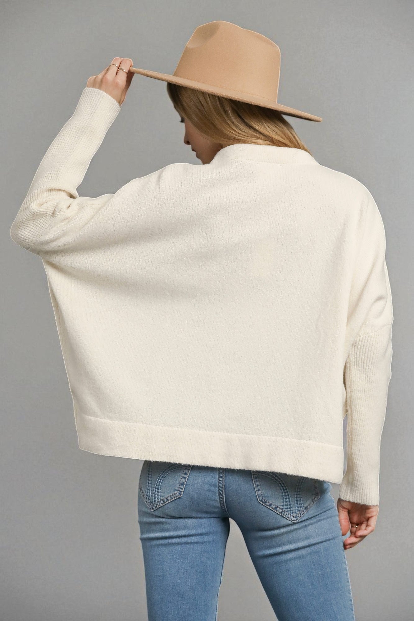 Cream V-Neck Knit Sweater