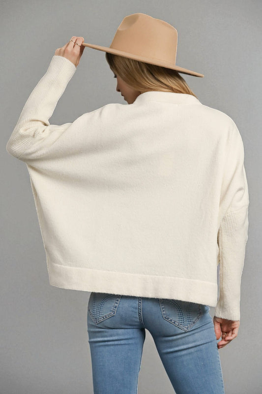 Cream V-Neck Knit Sweater