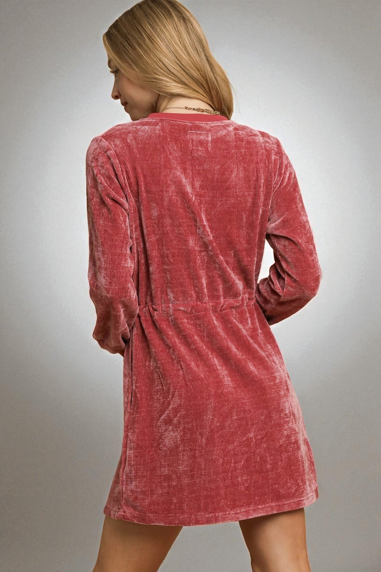 Dusty Rose Velour Drawstring Mini Dress