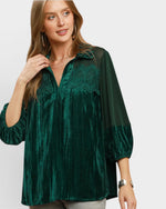 Hunter Green Velvet Lace Detail Top
