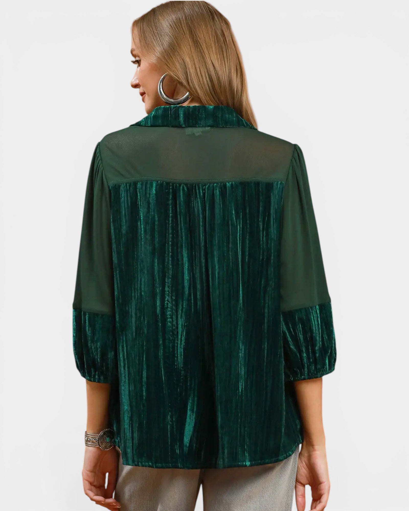 Hunter Green Velvet Lace Detail Top