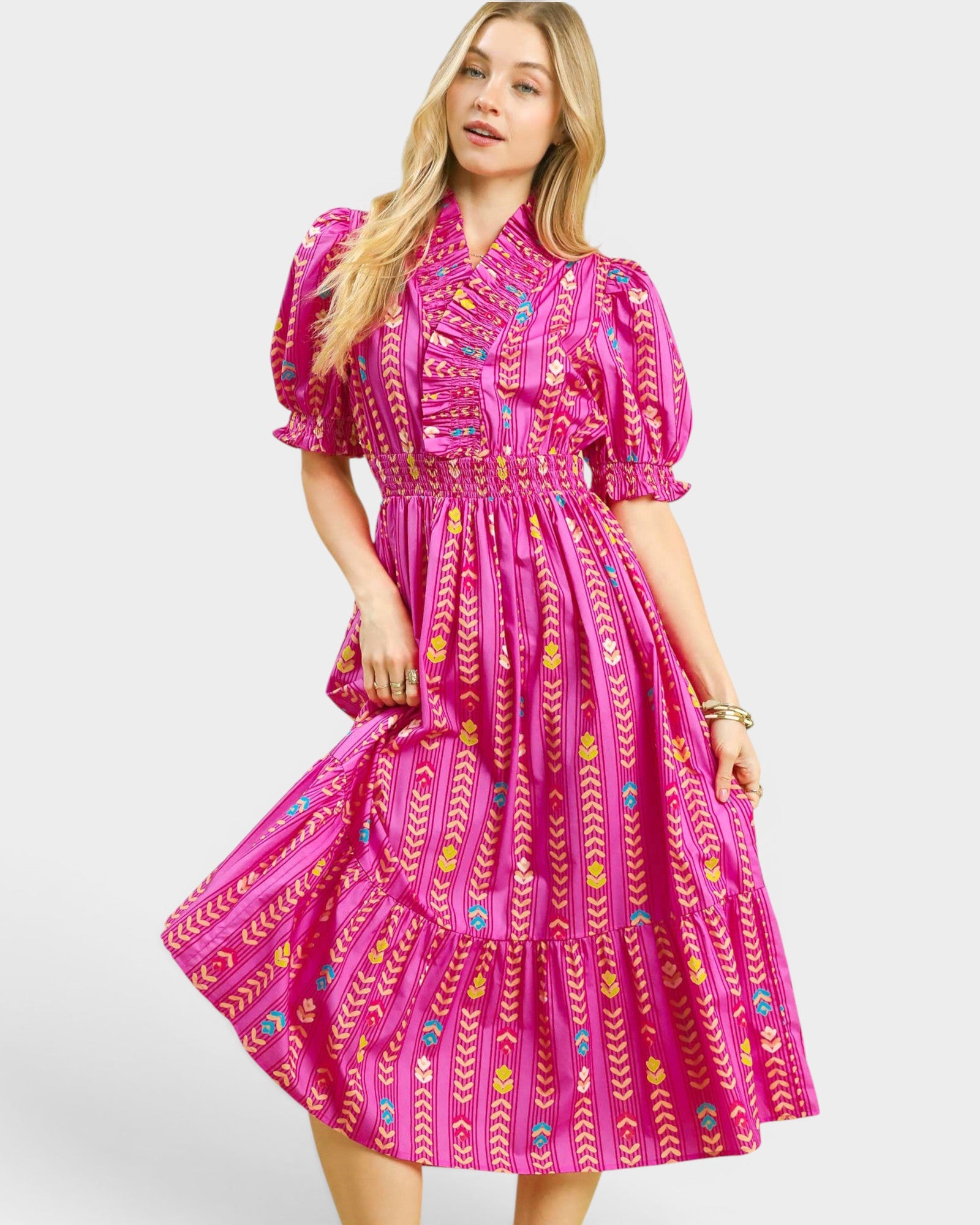 Peony Smocked Ruffle Midi Dress