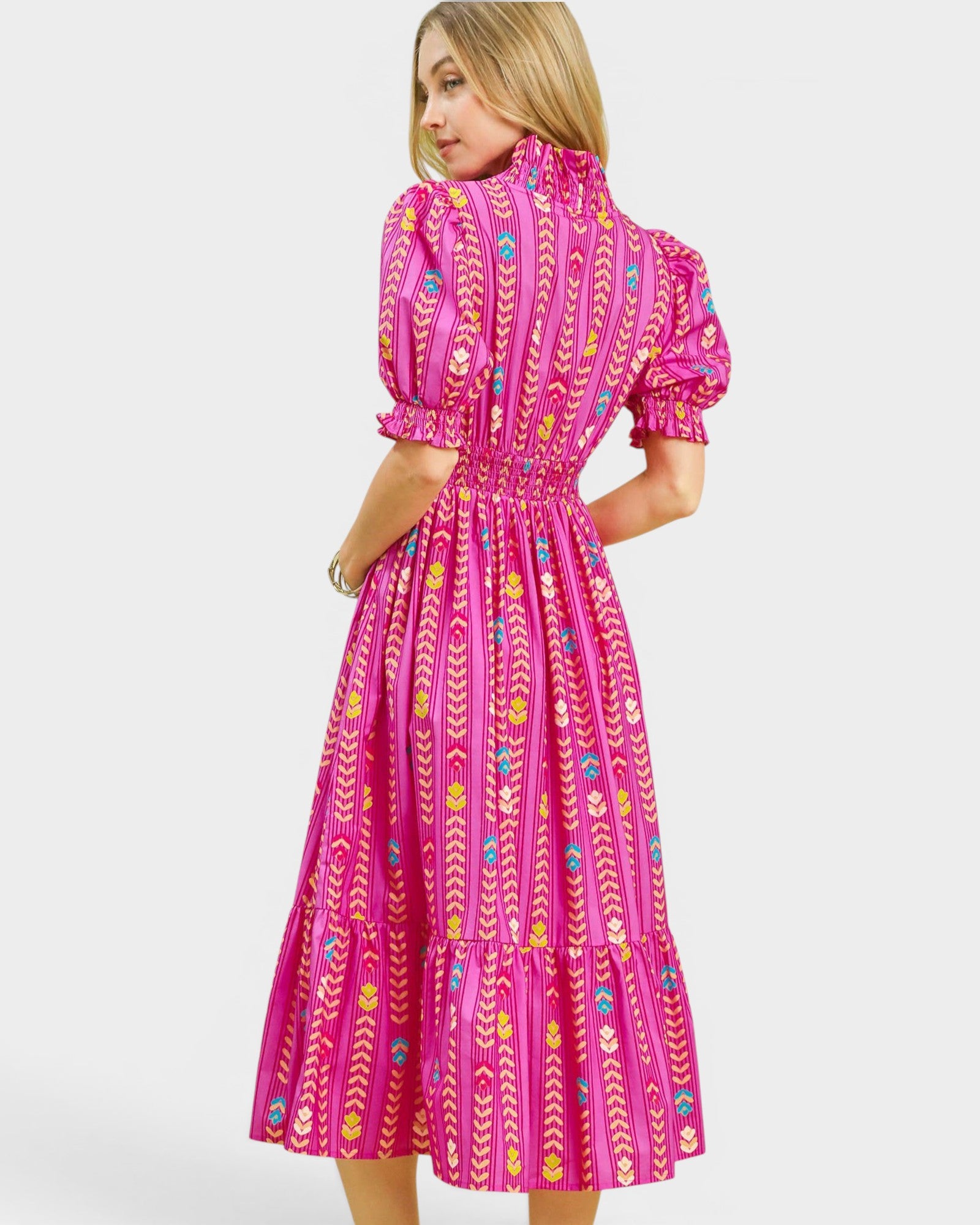 Peony Smocked Ruffle Midi Dress