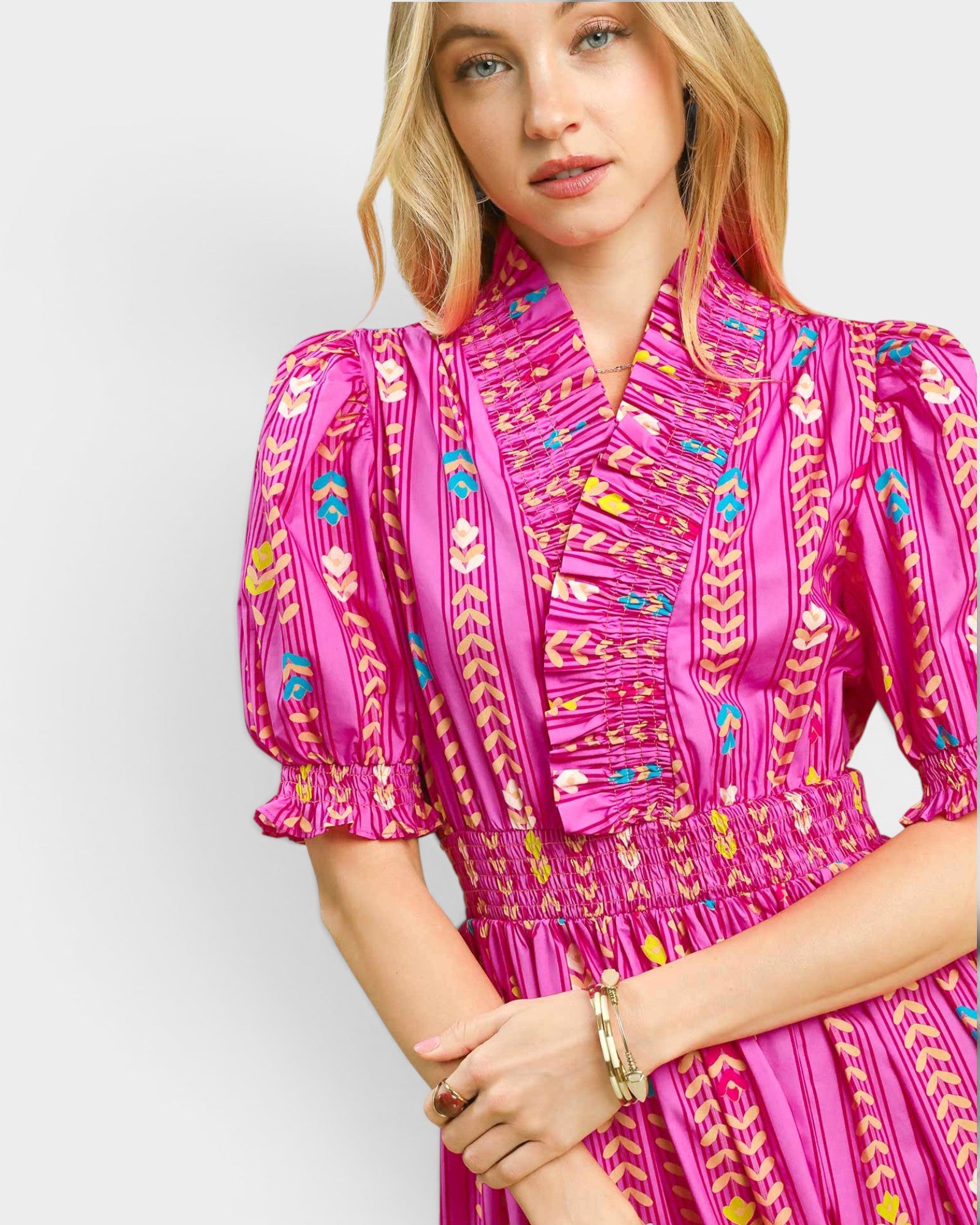 Peony Smocked Ruffle Midi Dress