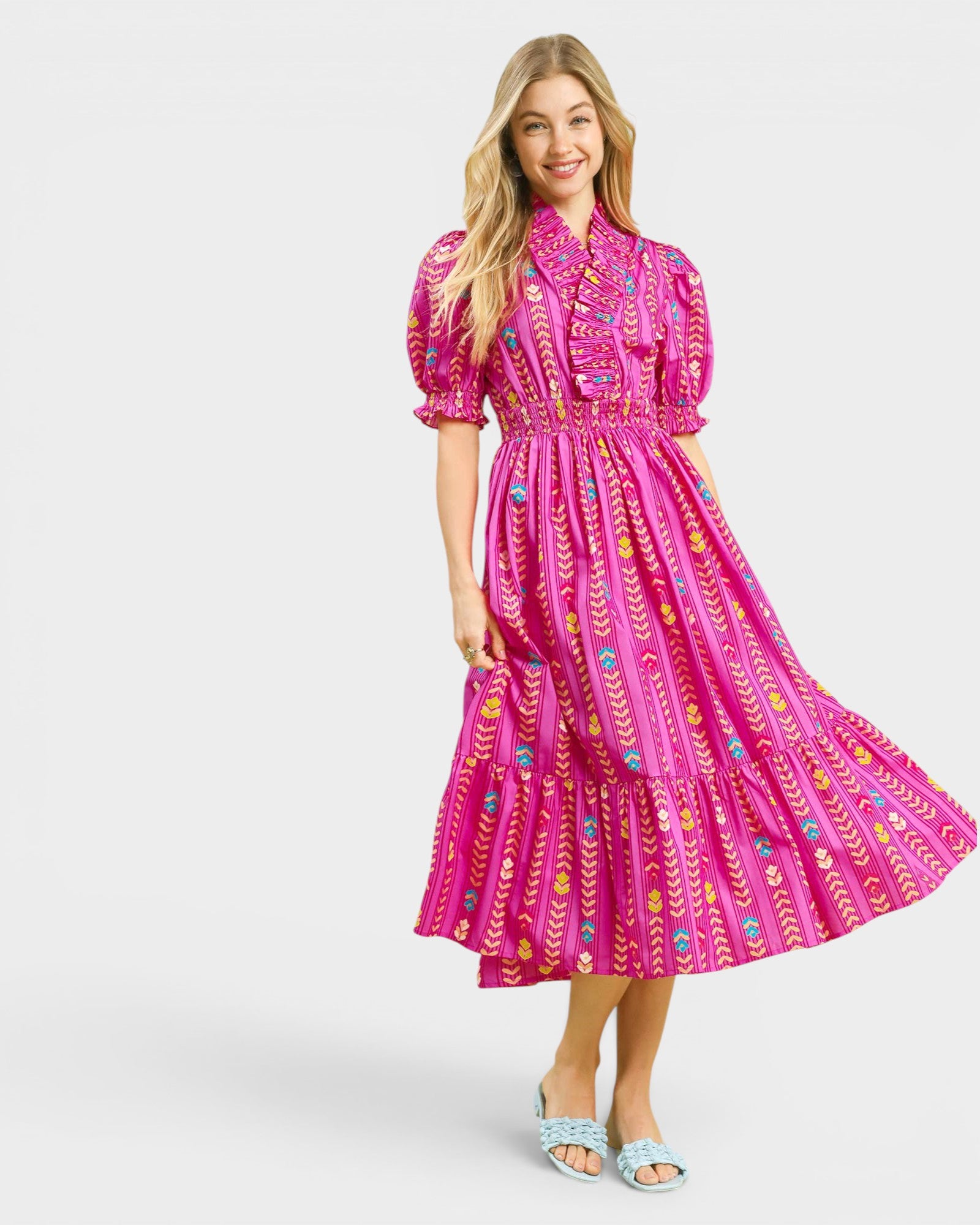 Peony Smocked Ruffle Midi Dress