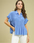 Sky Blue Smocked Button-Front Top