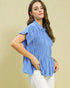 Sky Blue Smocked Button-Front Top
