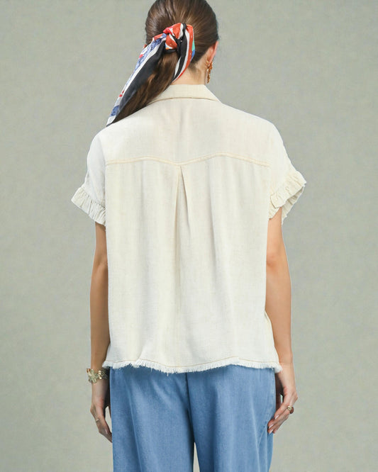 Cream Smocked Button-Front Top