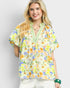 Green Floral Puff Sleeve Blouse