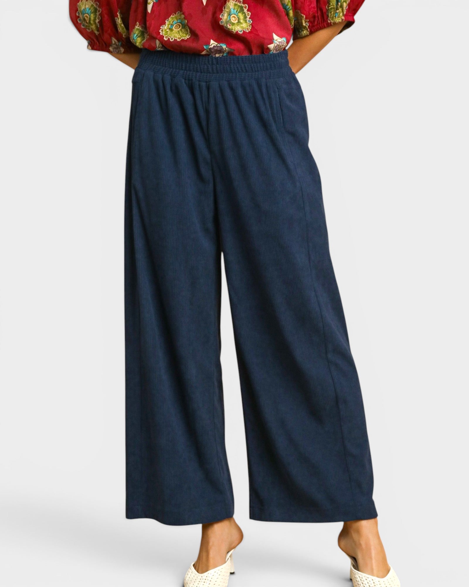Navy Corduroy Wide Leg Pants