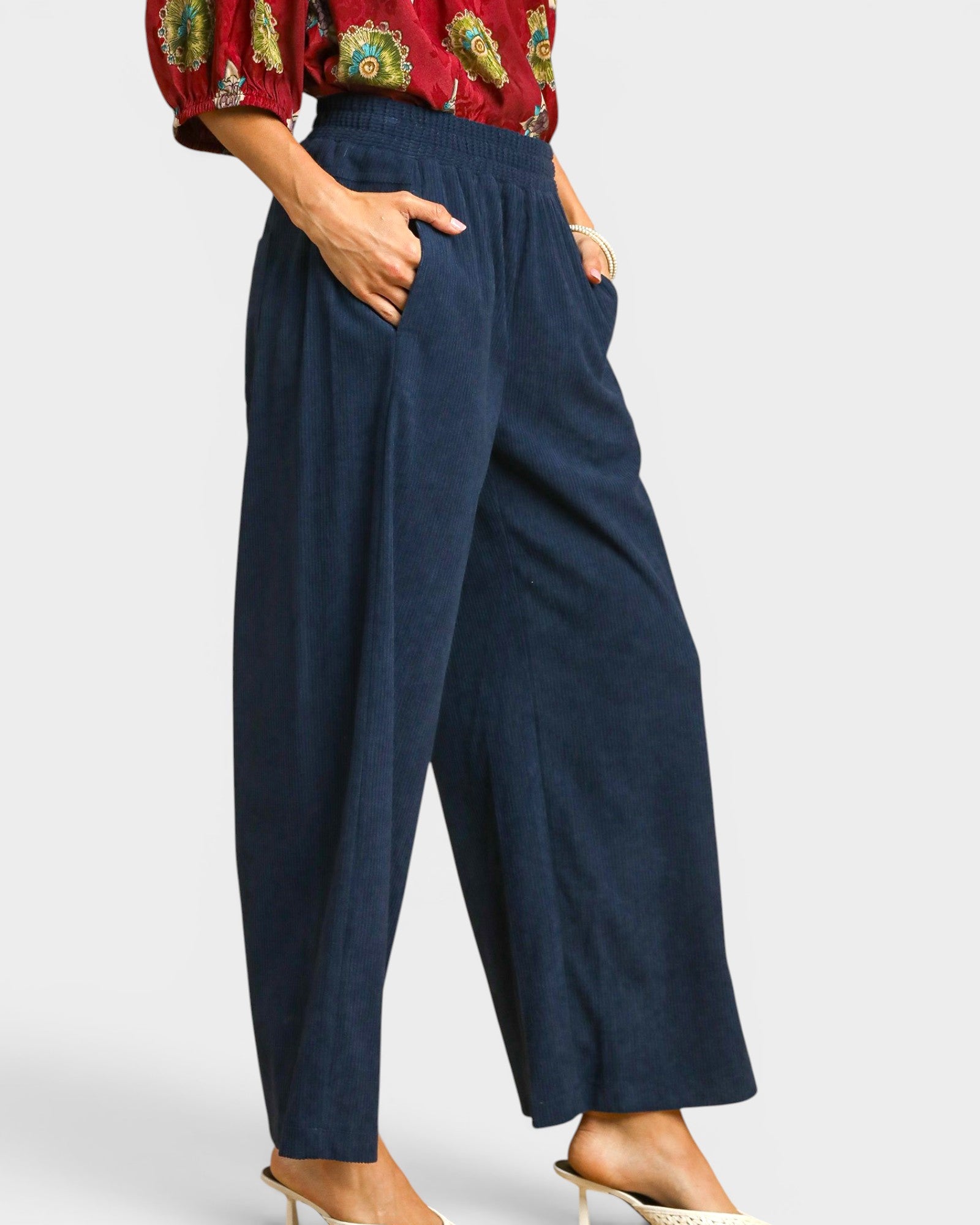 Navy Corduroy Wide Leg Pants