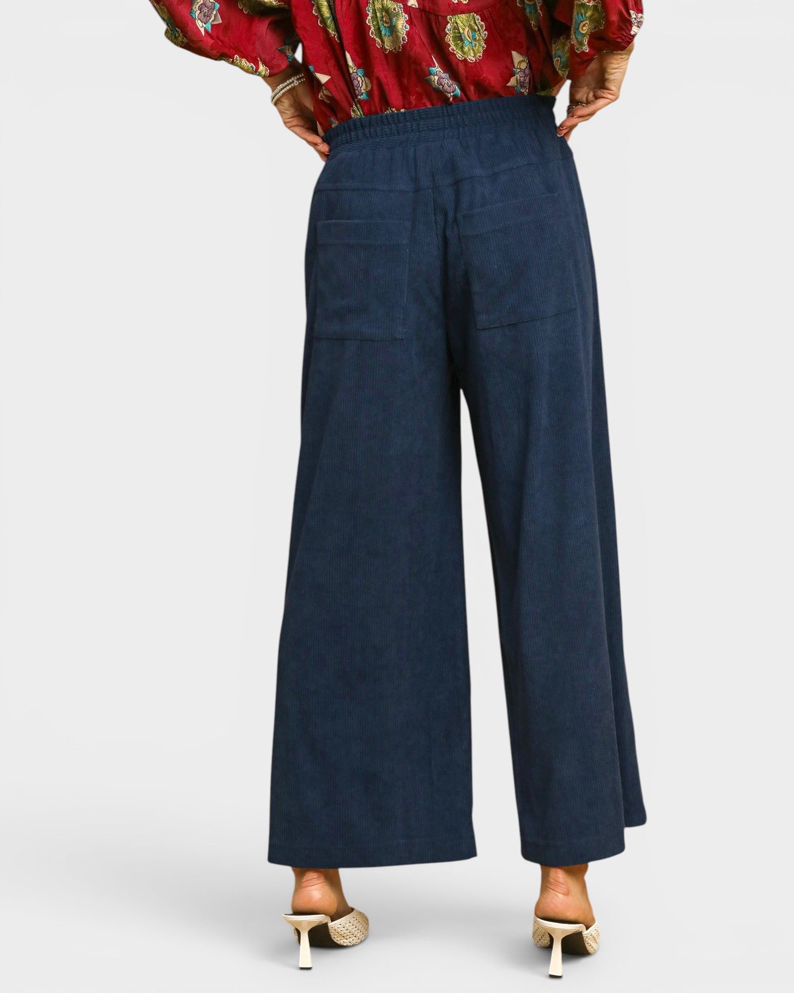 Navy Corduroy Wide Leg Pants