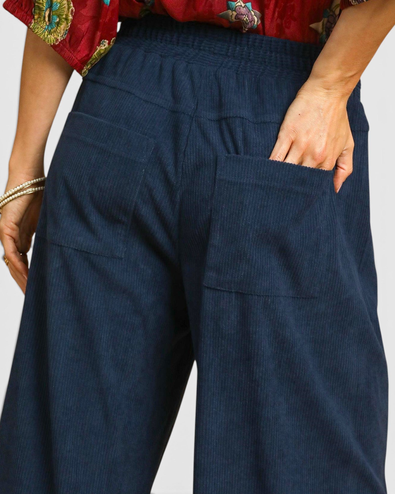 Navy Corduroy Wide Leg Pants